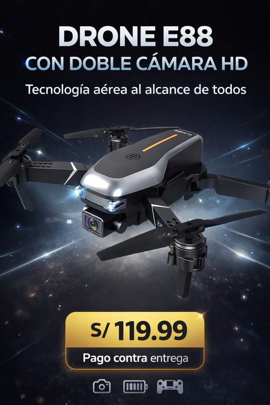 Drone E88 Con Doble Cámara - “Vuela hoy, sorpréndete hoy.”